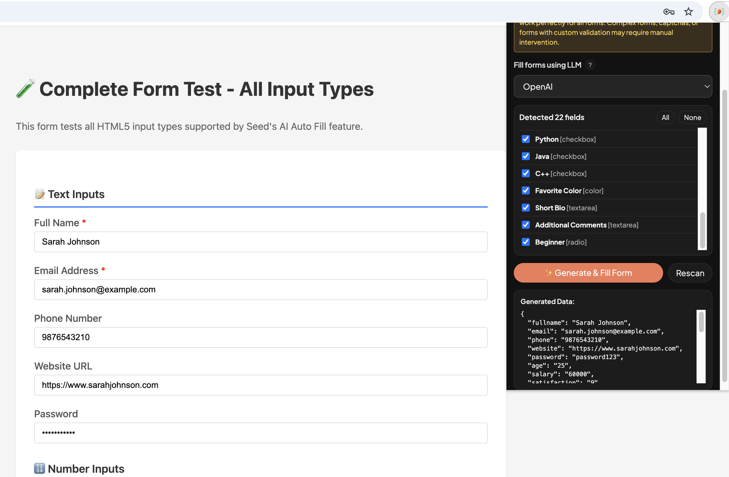 AI auto fill form panel
