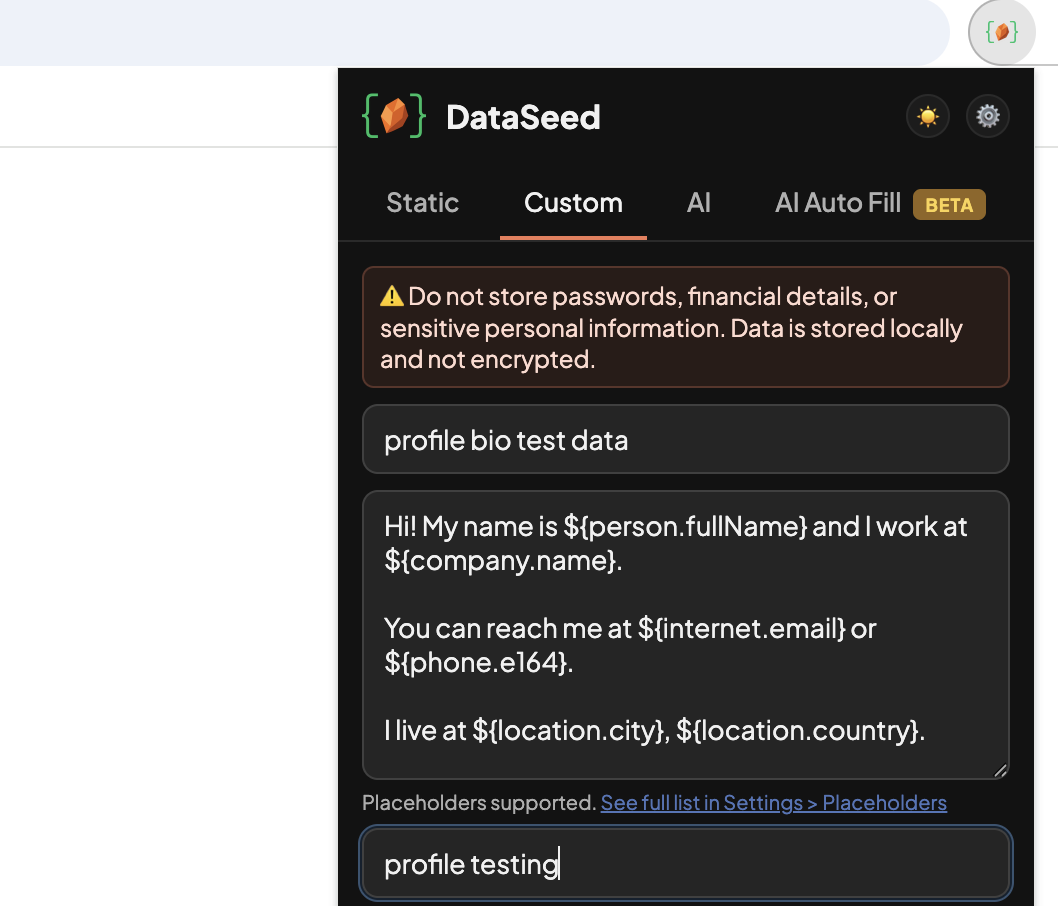 Custom data generator panel
