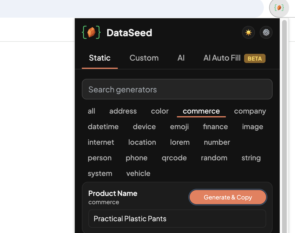 Static data generator panel